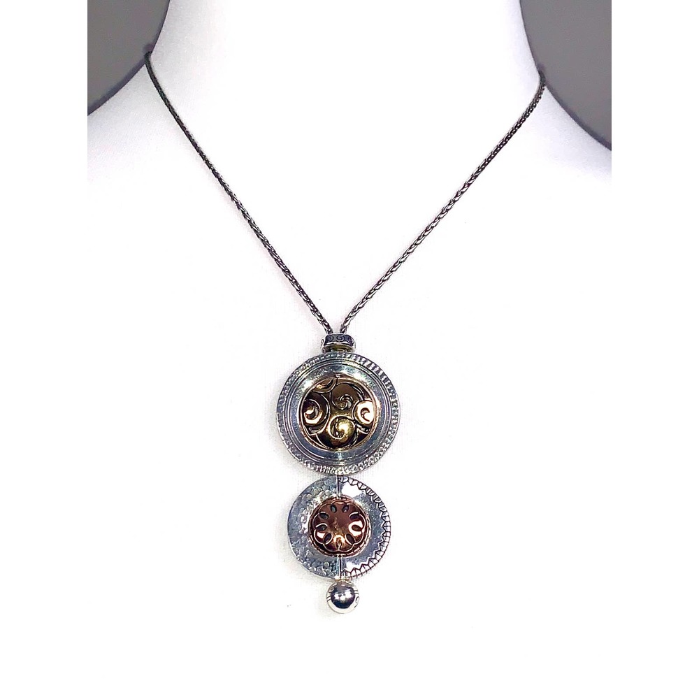 Brighton Silver Spin Master Mixed Metals Pendant Statement Necklace EUC